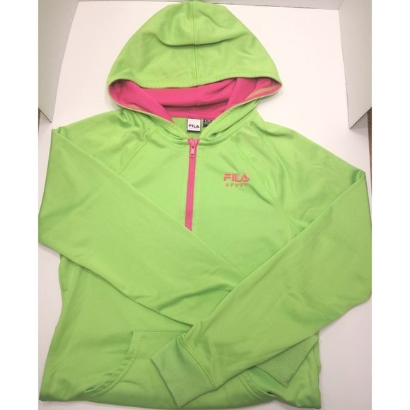 Fila Sport 3/4 Zip Lime Green And Pink Pullover Hoodie size XL (16) Teen Girl - Picture 1 of 4